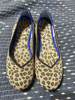 Rothy’s Leopard Print Slip-On Flats with Blue Trim